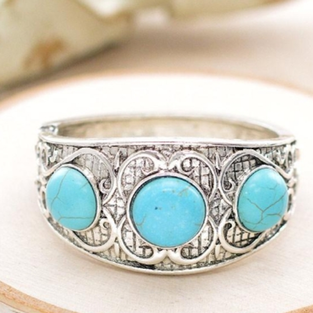 Turquoise Silver Filigree Women's Ring
